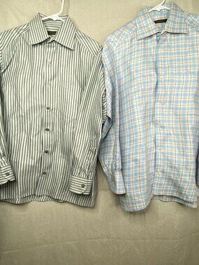 Ermenegildo Zegna Geometric Stripe Check Shirts Medium Lot of 2 Long Sleeve